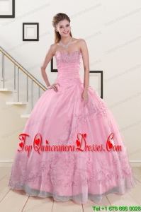 Beading and Appliques Baby Pink Quinceanera Dresses for 2015