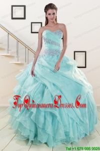 Beading and Ruffles Pretty Quinceanera Dresses in Turquoise for 2015