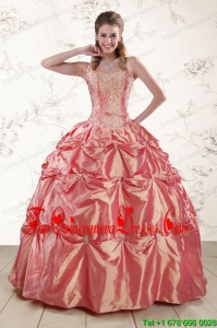 Beautiful Beading and Appliques Watermelon Red Sweet 16 Dresses