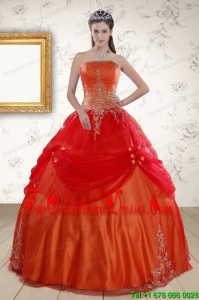 Beautiful Strapless Appliques Sweet 16 Dresses in Orange Red