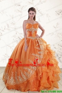 Cheap Strapless Appliques 2015 Quinceanera Dresses in Orange