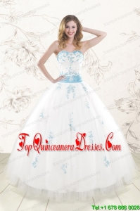 Cheap White Ball Gown Quinceanera Dresses with Appliques and Beading