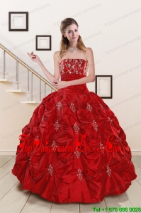 Elegant Sweetheart Appiques and Beaded 2015 Quinceanera Dresses in Red