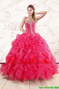 Pretty Beading and Ruffles Sweet 15 Dresses in Hot Pink