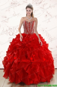 Sweetheart Pretty Red Quinceanera Dresses With Beading and Ruffles for 2015