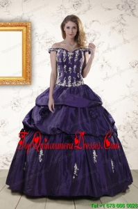 2015 Latest Off The Shoulder Appliques Luxurious Quinceanera Dresses in Purple