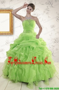 2015 Luxurious Green Quinceanera Dresses with Beading and Ruffles