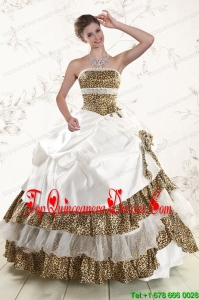 2015 Luxurious Leopard Quinceanera Dresses with Hand Made Flower