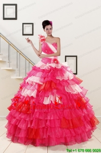 2015 Luxurious One Shoulder Pretty Quinceanera Dresses in Multi Color