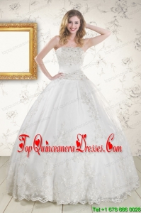 2015 New Style Appliques Quinceanera Dress in White