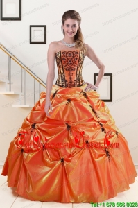 2015 New Style Orange Red and Black Quinceanera Dresses with Appliques