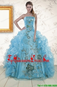 Luxurious Embroidery 2015 Quinceanera Dresses in Baby Blue
