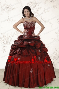 New Style Appliques 2015 Wine Red Quinceanera Dresses with Lace Up