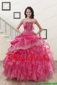 New Style Appliques and Ruffles 2015 Hot Pink Quinceanera Gowns
