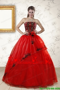 Red Luxurious Appliques Strapless Quinceanera Dresses for 2015