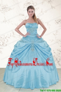 2015 New Style Aqua Blue Strapless Sweet 15 Dress with Appliques