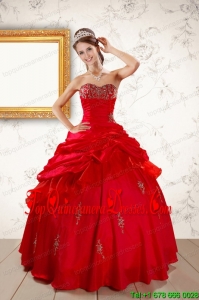 2015 New Style Beading Sweetheart Red Quinceanera Dresses