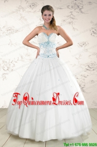 2015 New Style White Quinceanera Dresses with Appliques and Beading