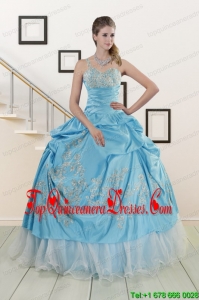 2015 Perfect One Shoulder Appliques and Beaded Quinceanera Dresses in Aqua Blue