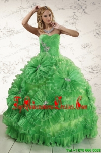 2015 Perfect Sweetheart Green Quinceanera Dresses with Appliques and Ruffles