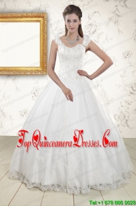 2015 Popular Straps Quinceanera Dresses with Appliques and Beading