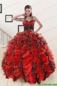 Perfect Beaded Sweetheart Organza Quinceanera Dress in Multi-color