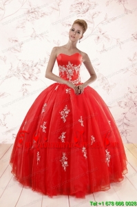 Perfect Red Puffy Quinceanera Dresses with Appliques