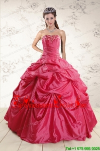 2015 Cheap Appliques Quinceanera Dresses in Hot Pink