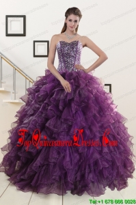 2015 Popular Purple Quinceanera Dresses with Beading and Ruffles