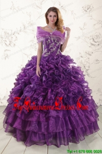 Cheap Appliques Purple Strapless 2015 Quinceanera Dresses