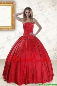 Cheap Red Strapless Sweet 16 Dresses with Beading