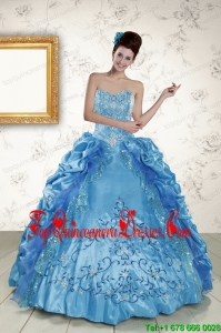 Popular Sweetheart Embroidery Sweet 16 Dress in Blue
