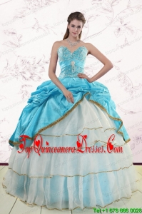 2015 Cheap Sweetheart Aqua Blue Quinceanea Dresses with Beading