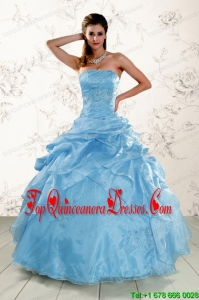 2015 Pretty Aqua Blue Quinceanera Dresses with Appliques