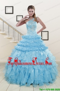 2015 Pretty Baby Blue Sweet 15 Dresses with Beading