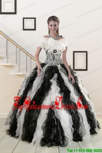 2015 Pretty Black and White Quinceanera Dresses with Zebra and Ruffles
