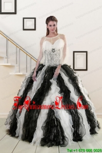 2015 Pretty Black and White Quinceanera Dresses with Zebra and Ruffles