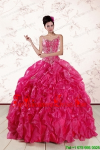 2015 Pretty Spaghetti Straps Beading Quinceanera Dresses in Hot Pink
