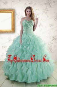 2015 Pretty Sweetheart Beading Quinceanera Dresses in Apple Green