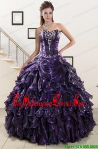 2015 Pretty Sweetheart Purple Quinceanera Dresses with Appliques