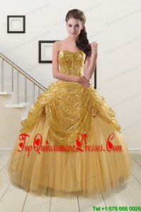 2015 Pretty Sweetheart Sequined Quinceanera Dresses in Gold