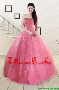 Cheap Sweetheart Sequins Quinceanera Dress in Rose Pink For 2015