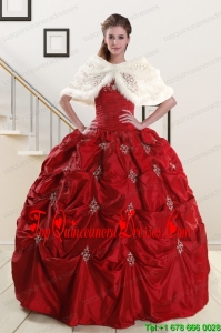 Pretty Strapless Appliques Wine Red Quinceanera Dresses for 2015