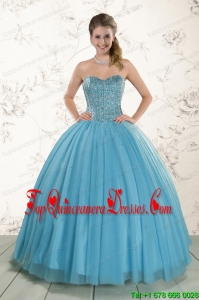 Pretty Style Ball Gown Beaded Quinceanera Dress in Baby Blue