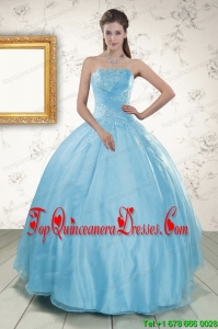Strapless Beading 2015 Pretty Quinceanera Dress in Baby Blue