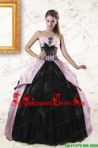 2015 Puffy Strapless Quinceanera Dresses with Appliques and Ruffles