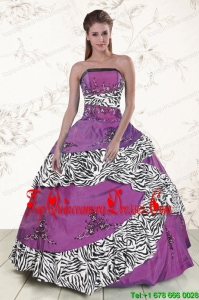 Puffy Purple Quinceanera Dresses with Embroidery and Zebra