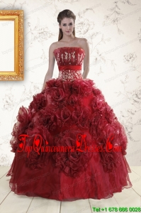 Puffy Quinceanera Dresses with Hand Made Flowers for 2015