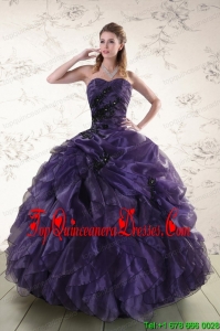 Puffy Sweetheart Appliques Purple Quinceanera Dress for 2015
