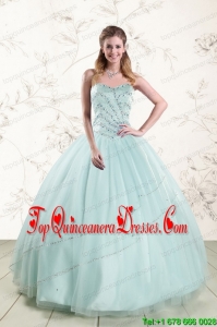 2015 Puffy Apple Green Quinceanera Dresses with Reinstones